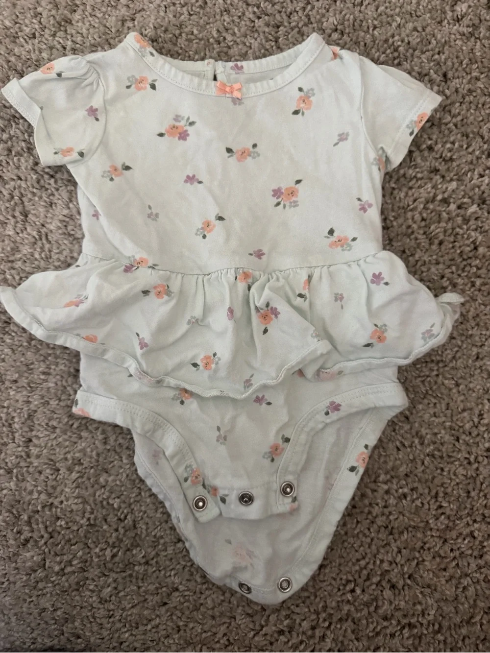 Baby Girls Floral Ruffle One-Piece Bodysuit - Light Blue with Peach Flowers